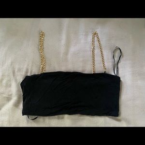 Black Crop Top / Cami with Gold Chain Straps